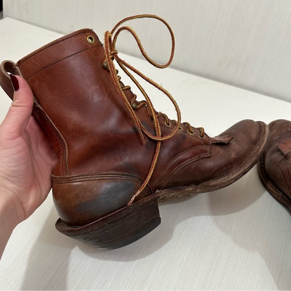 Whites Boots vintage brown distressed leather boots lace up western logger - Picture 9 of 16